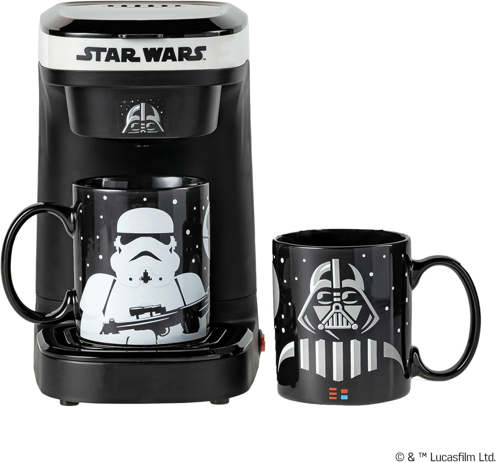 Uncanny Brands Star Wars Darth Vader y Stormtrooper Cafetera individual con 2 tazas CM3-SRW-DVST
