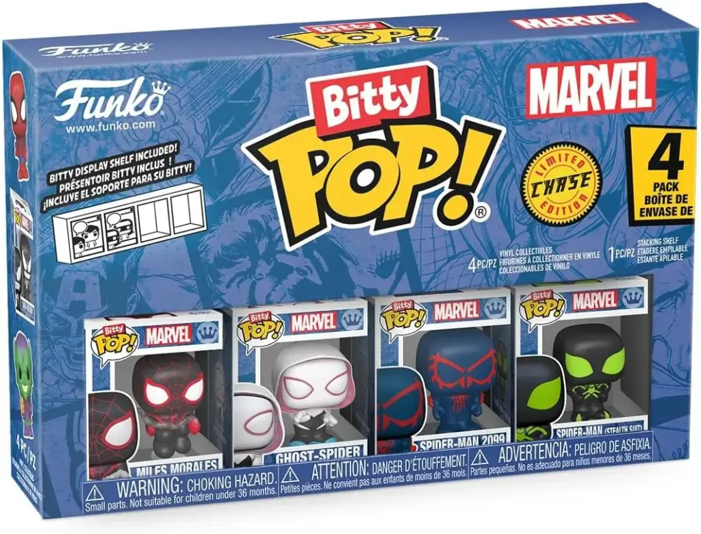 Funko Bitty Pop Marvel Spider-Man Miles Morales, Ghost Spider, Spider-Man 2099, and Mystery Chase