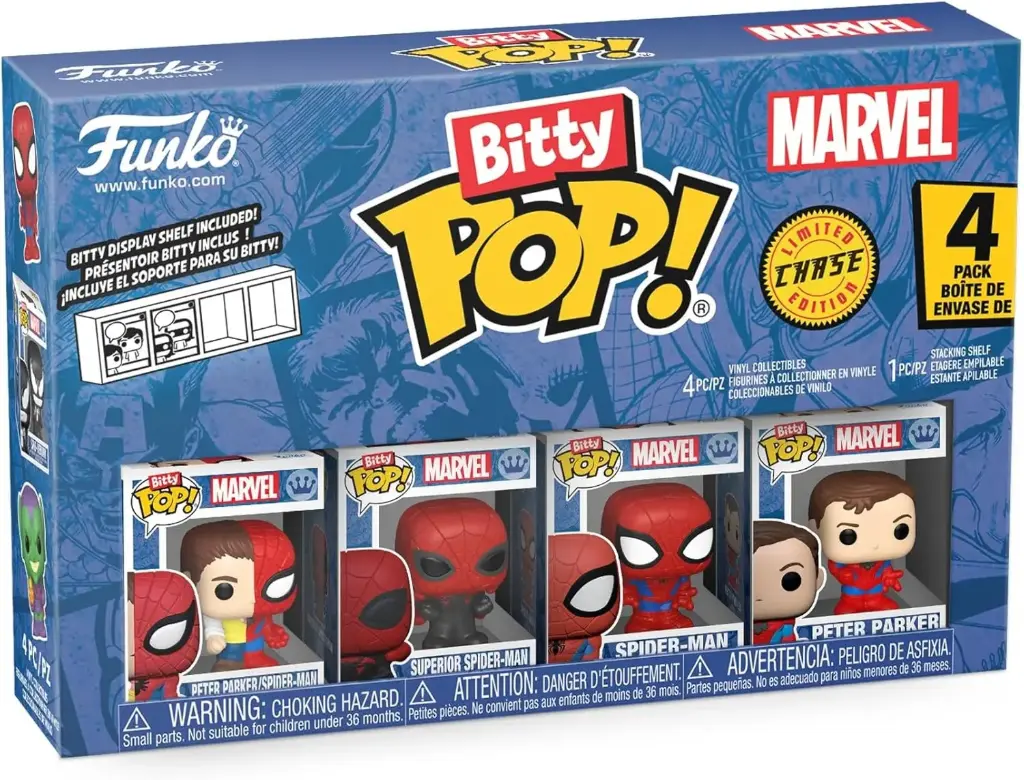  Funko Bitty Pop Marvel Spider-Man Peter Parker/Spider-Man, Superior Spider-Man, Spider-Man, and Mystery Chase