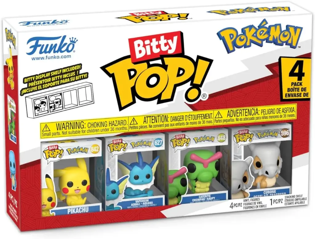  Funko Bitty Pop Pokemon Pikachu, Vaporeon, Caterpie, and Cubone
