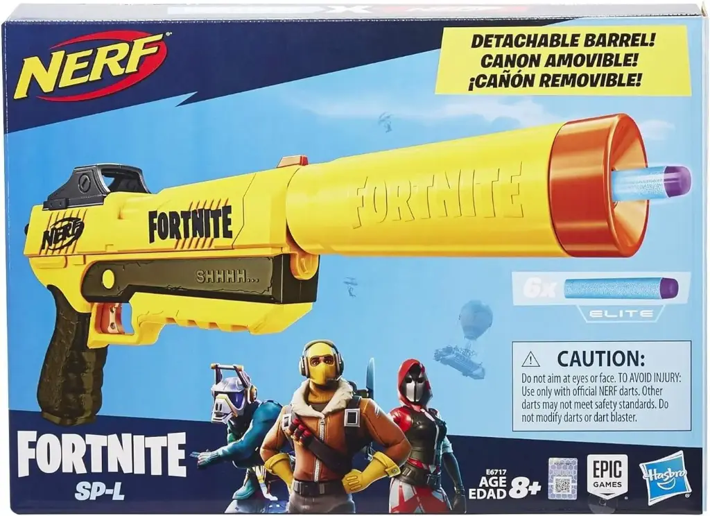  NERF Lanzador Fortnite SP-L Elite con cañón removible y 6 Dardos Fortnite Elite Toy