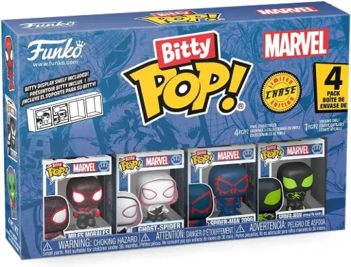 Funko Bitty Pop Marvel Spider-Man Miles Morales, Ghost Spider, Spider-Man 2099, and Mystery Chase