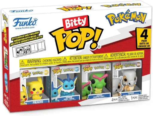 Funko Bitty Pop Pokemon Pikachu, Vaporeon, Caterpie, and Cubone