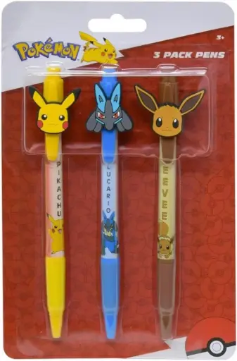 Pokemon 3pk Pens with Rubber Plumas